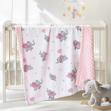 Load image into Gallery viewer, Super Soft Baby Blanket for Girls, Elephant Print Minky Receiving Blanket for Newborn Nursery, Double Layer Dotted Backing Cozy Bed Throw, Pink, 30x40 Inch