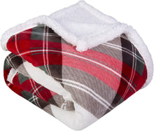 Load image into Gallery viewer, Sherpa Fleece Blanket with Plaid Design for Kids ( Red, 50 x 60 inch)