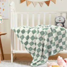 Load image into Gallery viewer, Checkered Baby Blanket for Boys Sage Green Soft Fluffy Fuzzy Blankets with 3D Chessboard Grid, Warmer Comfort Reversible Lightweight Bed Blanket for Toddlers Infant or Newborn 30 x 40 Inch
