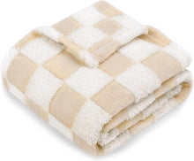 Load image into Gallery viewer, Baby Blanket for Unisex Soft Cozy Reversible Checkerboard Toddler Blankets, Fluffy Fuzzy Plush Lightweight Bed Blanket with Chessboard Grid Design 350GSM Khaki 30 x 40 Inch
