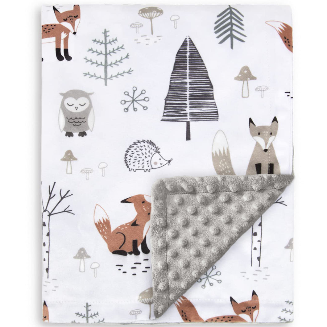 HOMRITAR Baby Blanket for Boys Girls Soft Plush Minky Blanket with Forest Foxes Multicolor Printed