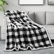 Load image into Gallery viewer, Sherpa Fleece Blanket for Couch Super Soft Warm Blanket with Plaid Design ( Black/White, 50 x 60 inch)
