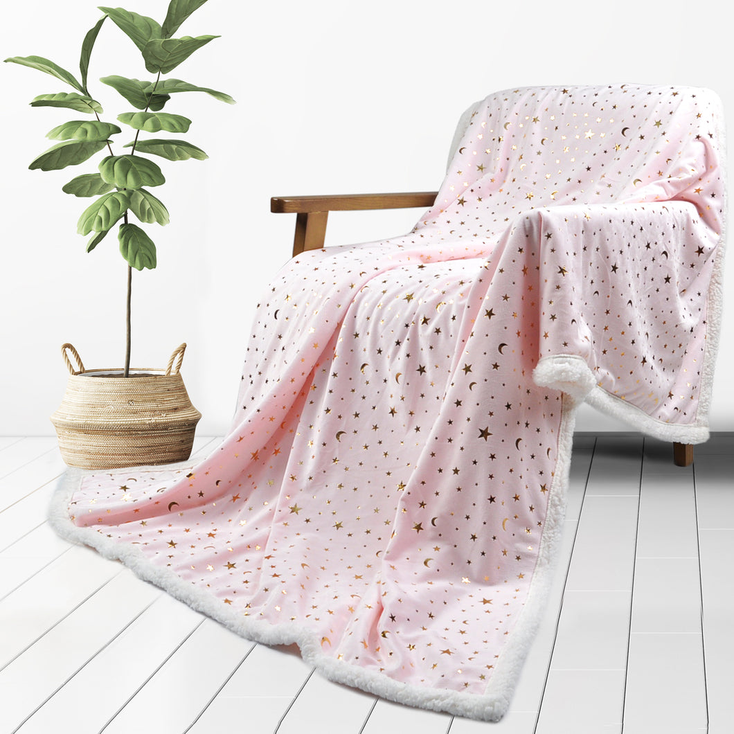 Sherpa Fleece Blanket Ultra Luxurious Throw Blanket (50 x 60 Inch, Lovely Pink Star)