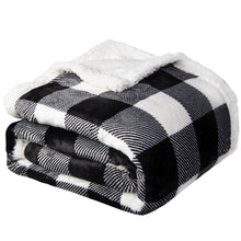 Load image into Gallery viewer, Sherpa Fleece Blanket for Couch Super Soft Warm Blanket with Plaid Design ( Black/White, 50 x 60 inch)
