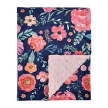 Load image into Gallery viewer, Elegant Receiving Blanket with Pink Floral Multicolor Printed Blanket 30 x 40 Inch(75x100cm), Navy Blue
